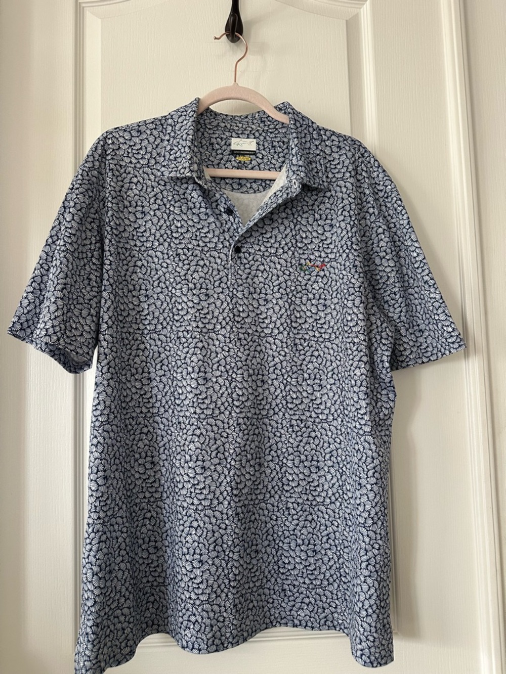 Greg Norman Collection Light Navy Micro Leaf Print Polo XL